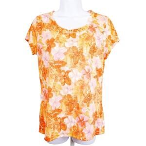 Chaus Sport Yellow Orange White Casual Cotton Knit Top M NWT